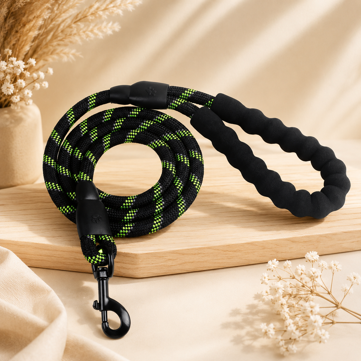Reflective Dog Rope Leash – Comfortable Foam Handle